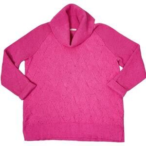 Talbots Women’s XL Pink Cowl Neck Textured Diamond Knit Pullover Sweater Cotton